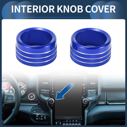 2X Center Console Audio Media Switch Knob Cover for Dodge Ram (2019–2021) Blue
