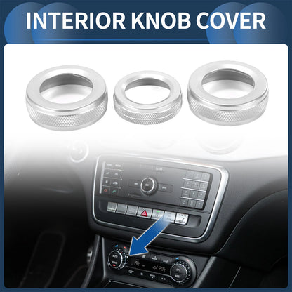 Set of 3 AC Media Knob Covers for Mercedes-Benz A B E GLK GLA CLA Class Silver Tone