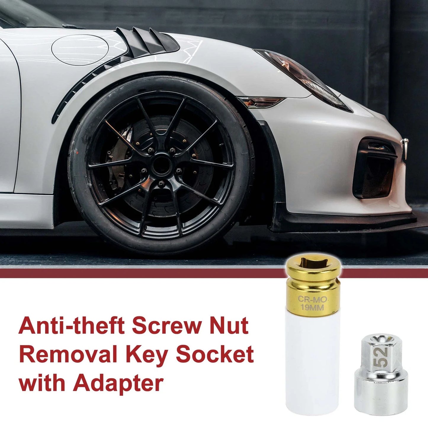 Set of 2 Wheel Lock Lug Nuts with 16 Teeth Anti-theft Key for Porsche Cayenne