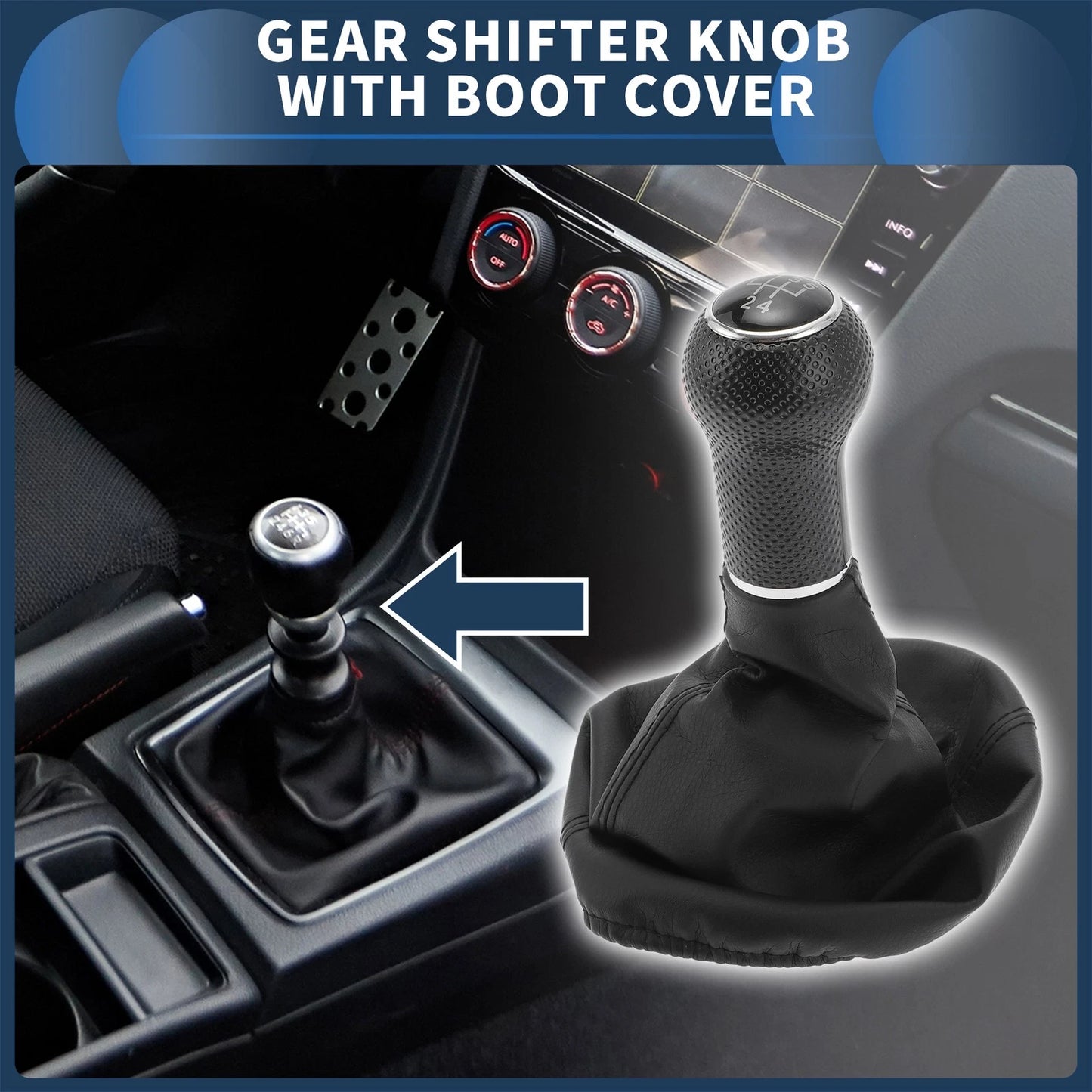 5 Speed Gear Shifter Knob with Cover for VW Golf II (1983–1992) Black Faux Leather