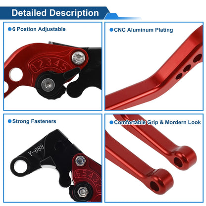 Short Brake Clutch Levers for Yamaha MT07 (2014–2022) Solid Red 1 Pair