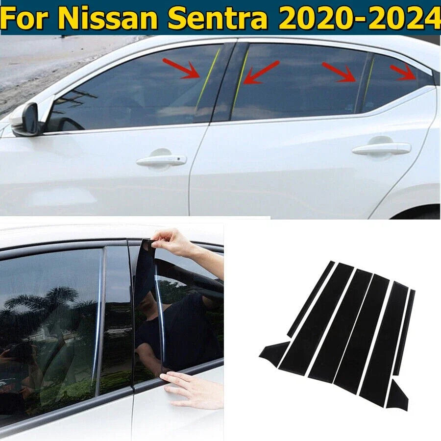 8Pcs Black Pillar Posts Window Door Trim Cover for Nissan Sentra (2020–2024)