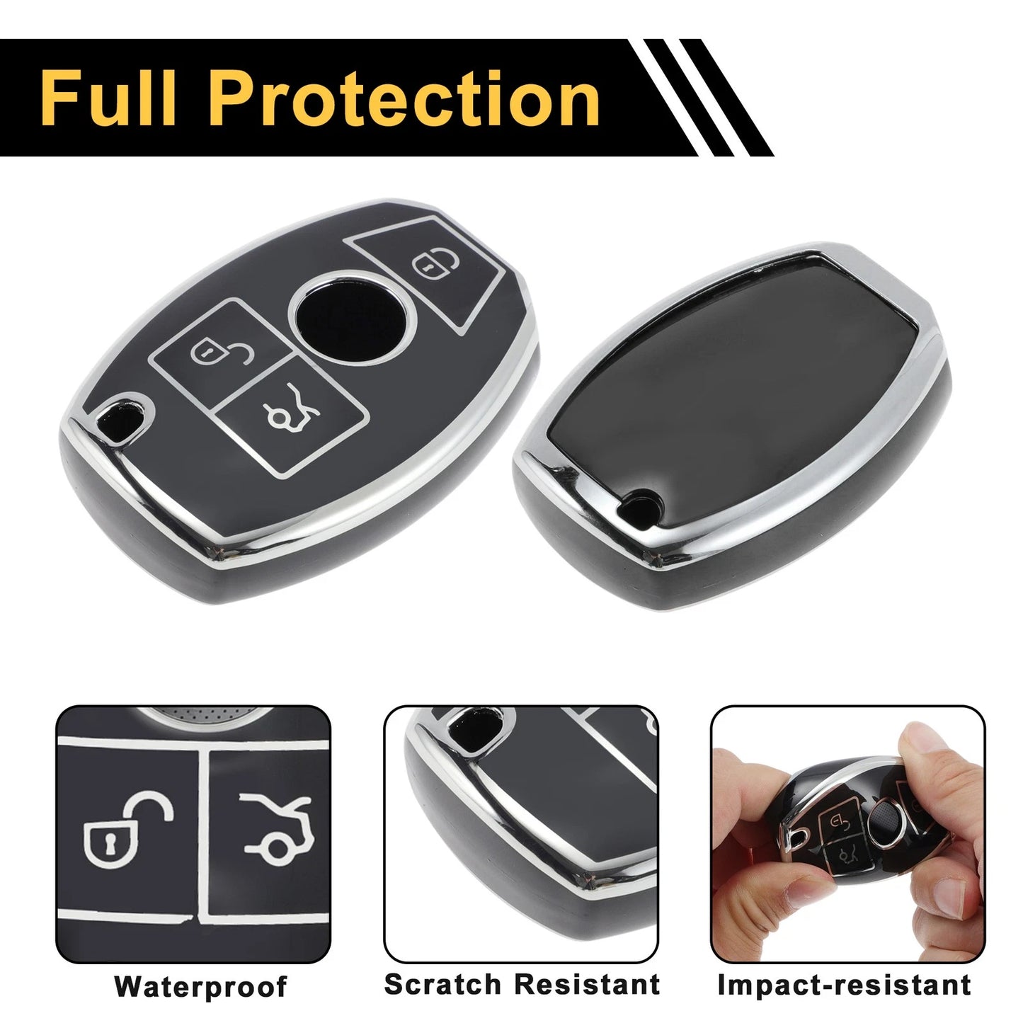 Car Key Case for Mercedes-Benz A/B/C/E/G/K/M/R/S/V/W/X Class/AMG/CL (3 Buttons)