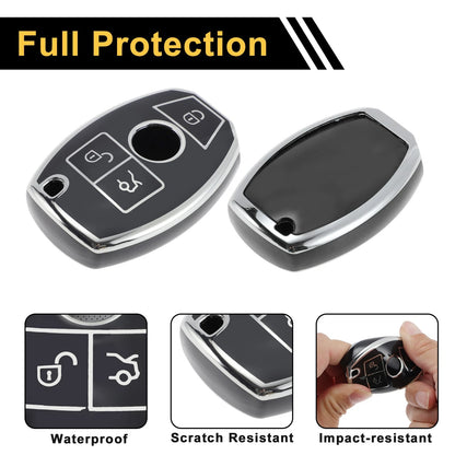 Car Key Case for Mercedes-Benz A/B/C/E/G/K/M/R/S/V/W/X Class/AMG/CL (3 Buttons)