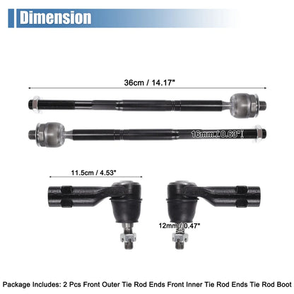 4 x Front Inner Outer Tie Rod End Links Kit for Chrysler 200, Dodge Dart