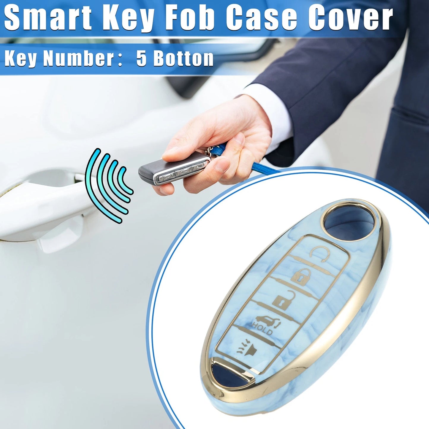 5 Button Smart Key Fob Cover for Nissan Altima Maxima Infiniti (TPU Blue)