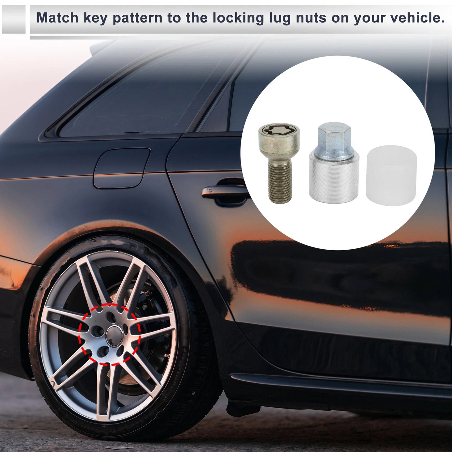 Type C Wheel Lock Lugnut with Bolt Kit Nut Removal Key for Audi A4L A5 (2013–2020)