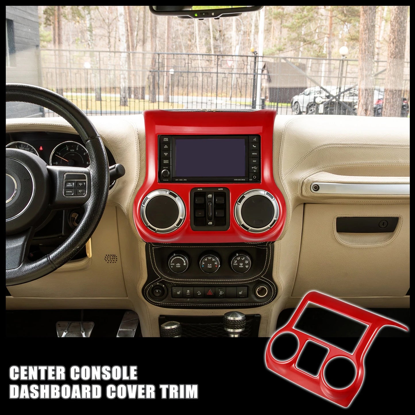1 Pcs Red Center Console Dashboard Cover Trim for Jeep Wrangler JK (2011–2017)