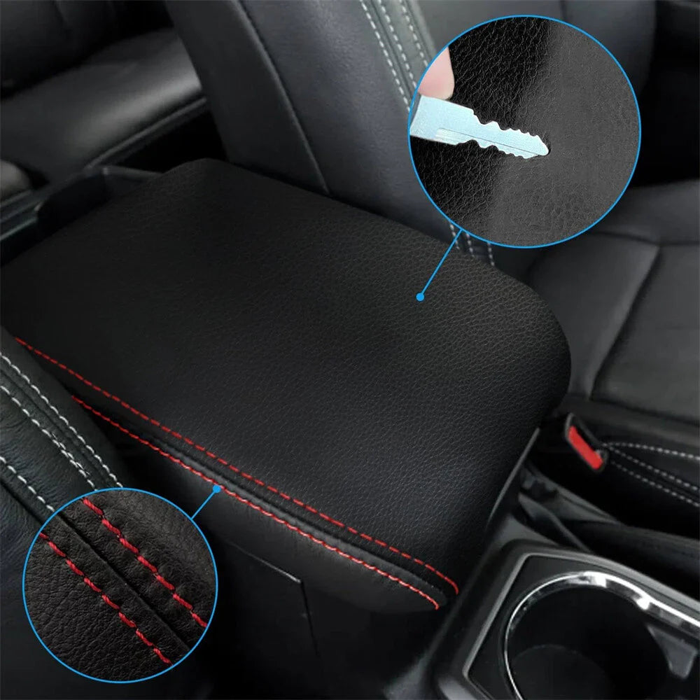 Black PU Leather Center Console Lid Armrest Cover for Toyota Tacoma (2016-2023)