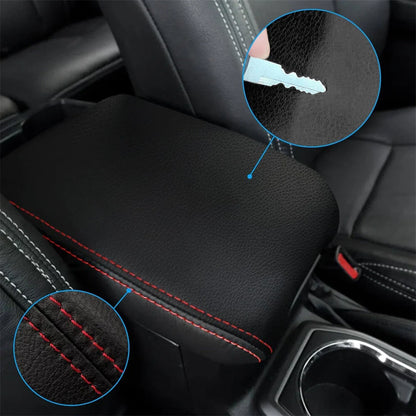 Black PU Leather Center Console Lid Armrest Cover for Toyota Tacoma (2016-2023)
