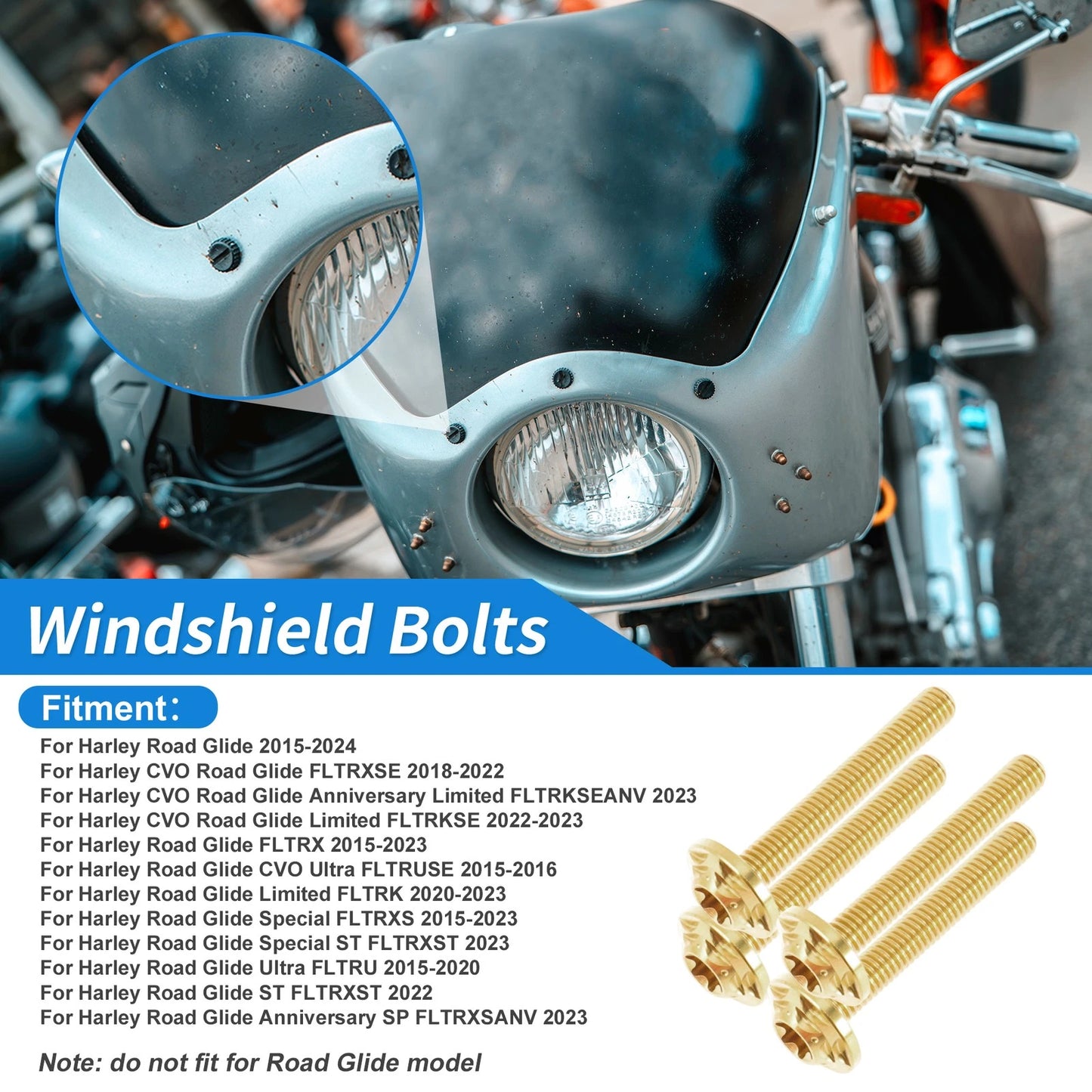 Windshield Bolts for Harley Road Glide (2015–2024) Titanium Alloy Gold Tone
