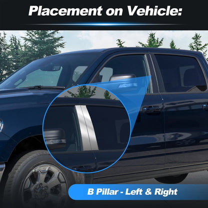 Set of 4 B Pillar Post Trim Panel Covers for Ram 1500 2500 3500 (2009–2018) Silver Tone