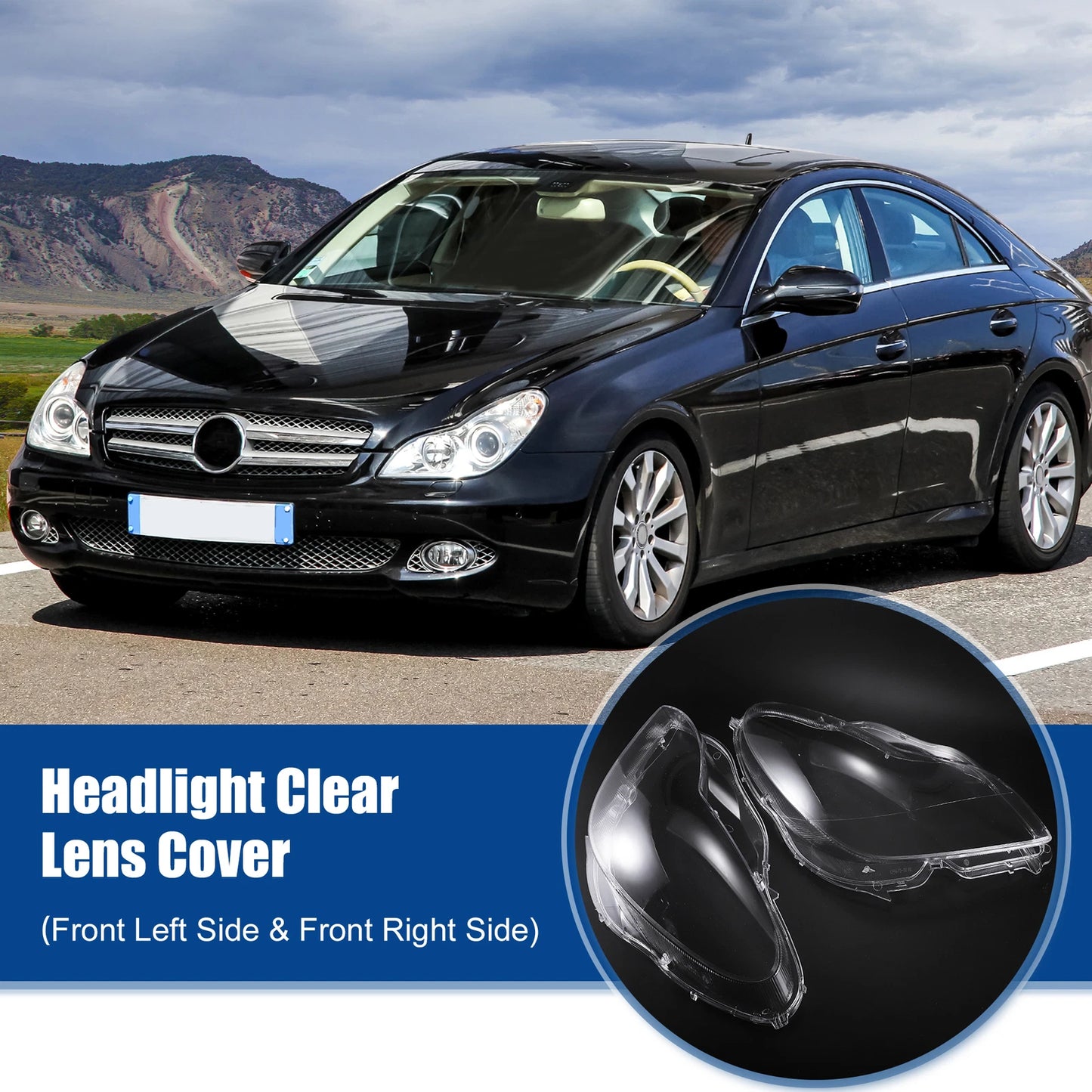 1 Pair Clear Lens Headlight Cover for Mercedes W219 CLS Class (2006–2010) No.A2198202961