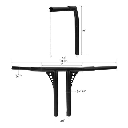 14" Rise 1 1/4" T-Bar Hanger Handlebar for Harley Road King Softail Dyna