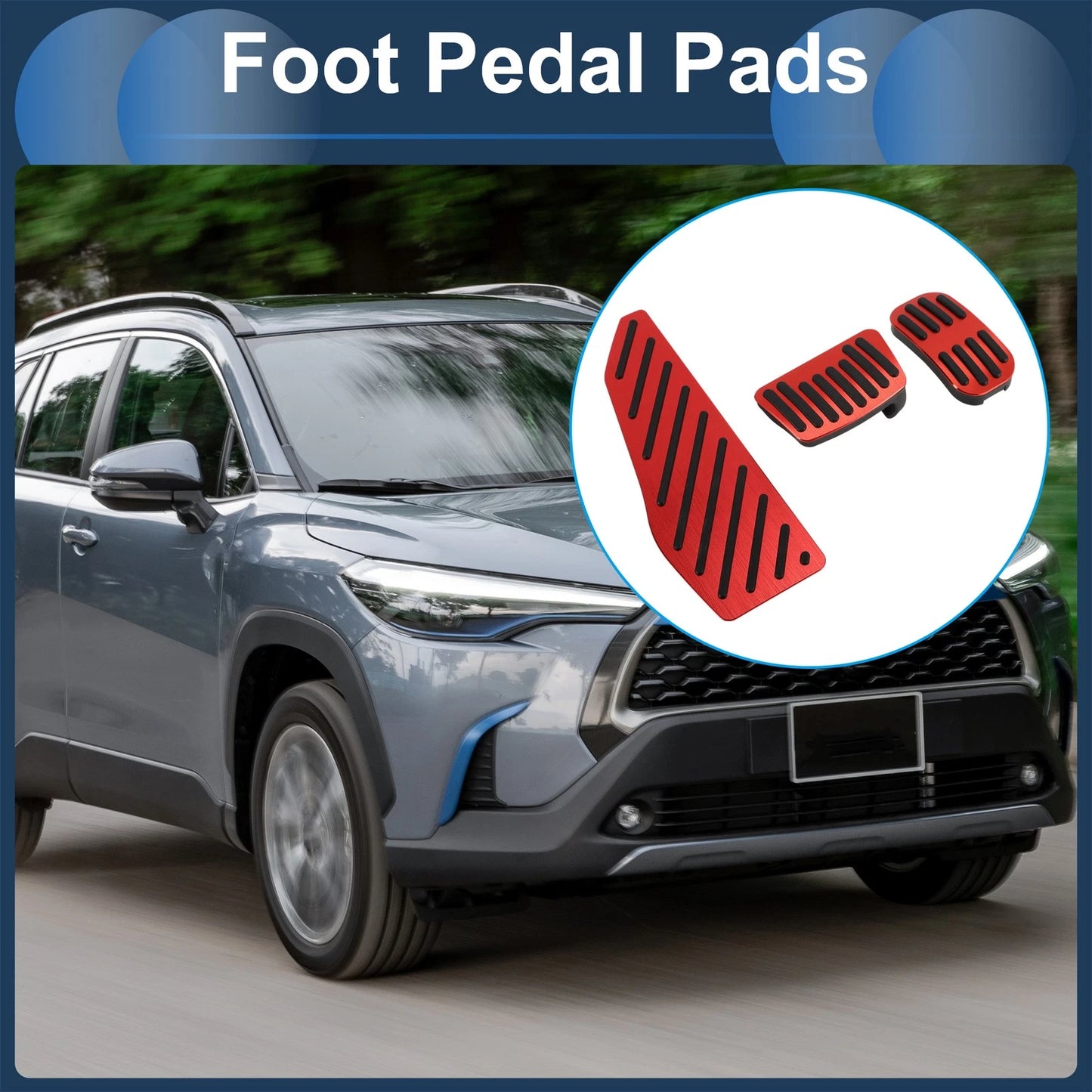 3 Pcs Automatic Foot Accelerator Pedal Covers for Toyota Corolla Cross (2018–2024) Red