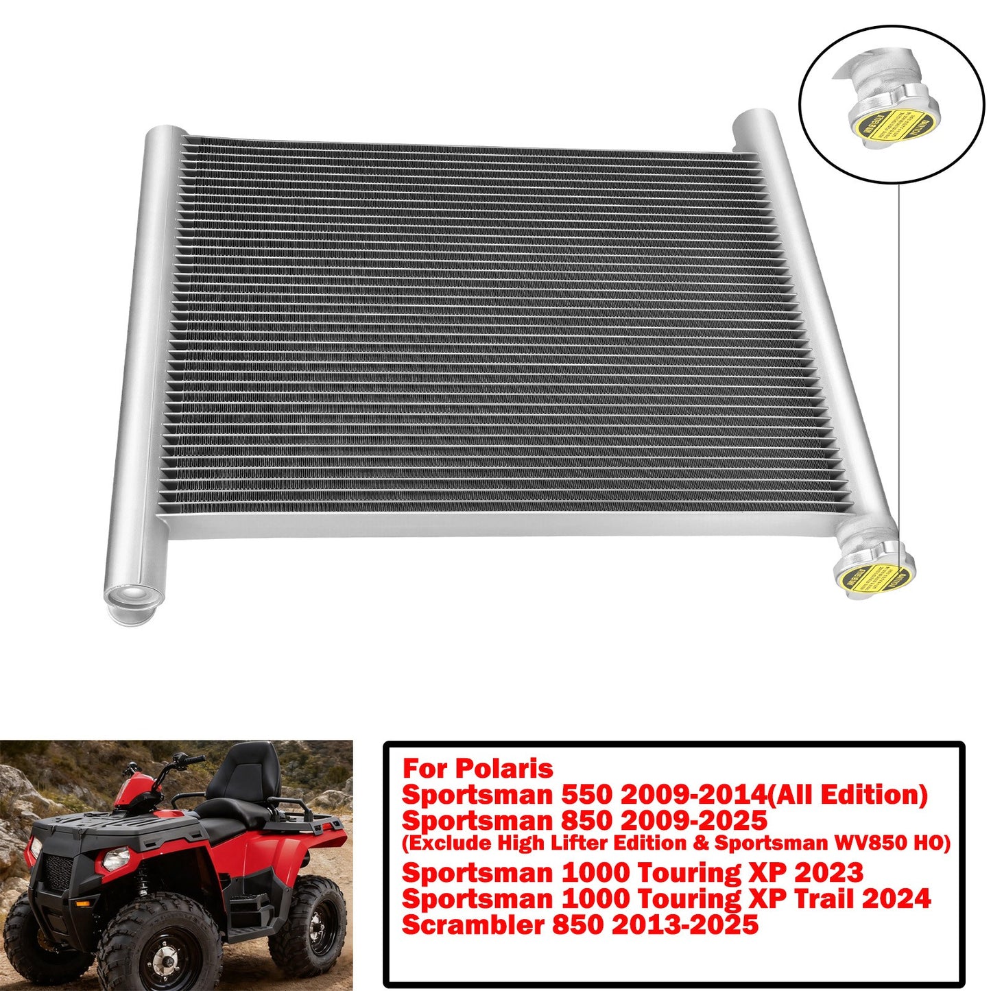 Aluminum Radiator for Polaris Sportsman 550 850 Scrambler 850 (2009–2025)