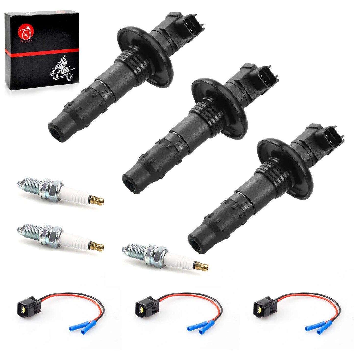 3-Pack Ignition Coil & Plug w/Spark Plug for Sea Doo WAKE 155 PRO 215 (2008–2016)