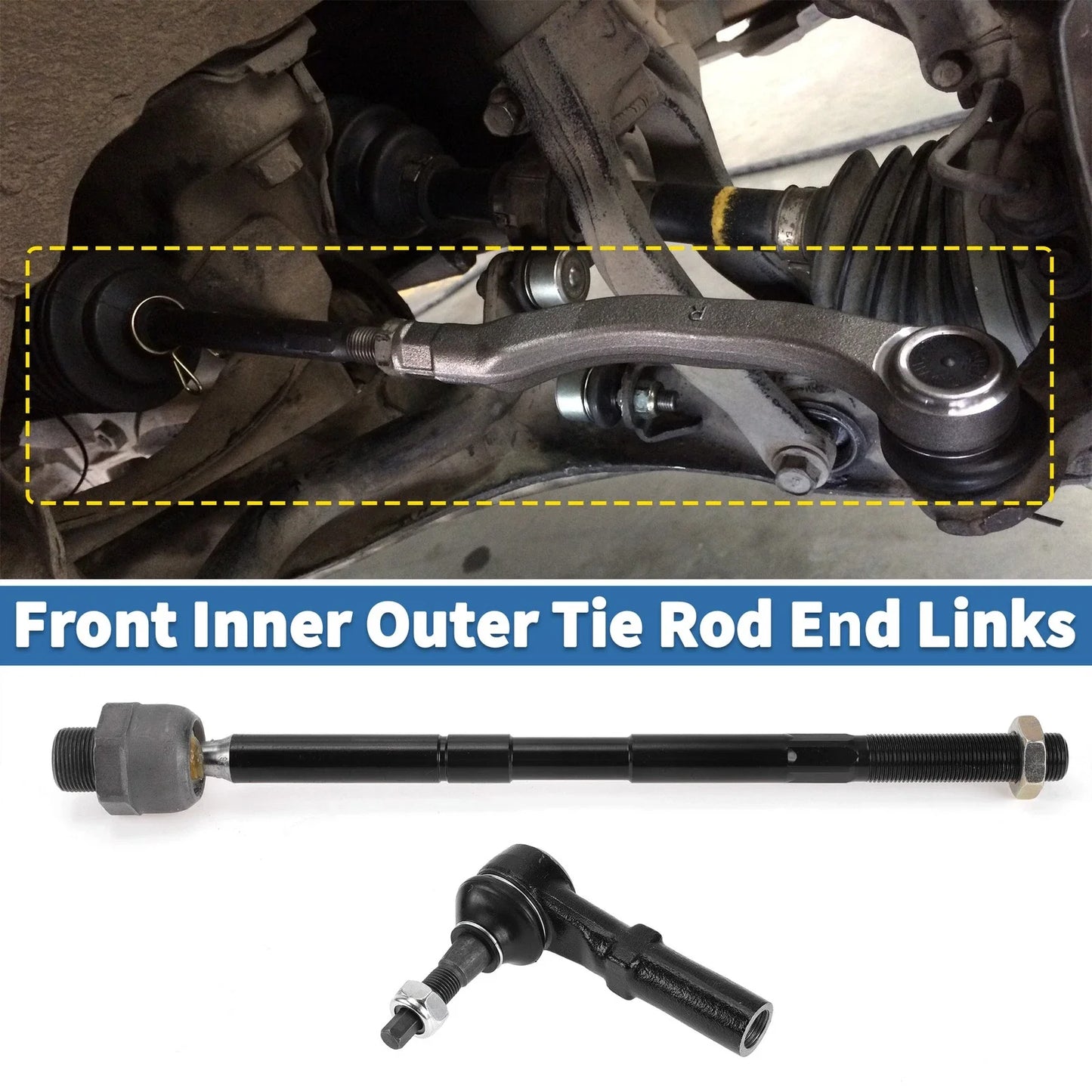 4 x Front Inner Outer Tie Rod End Link Kit for Dodge Ram 1500 (2002-2005)