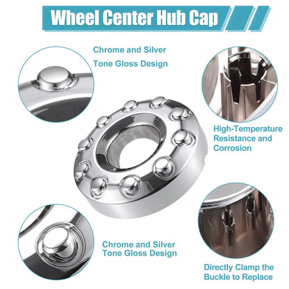 2 Pcs Chrome Front Wheel Center Hub Caps for Ford F450 F-550 (2000–2023)