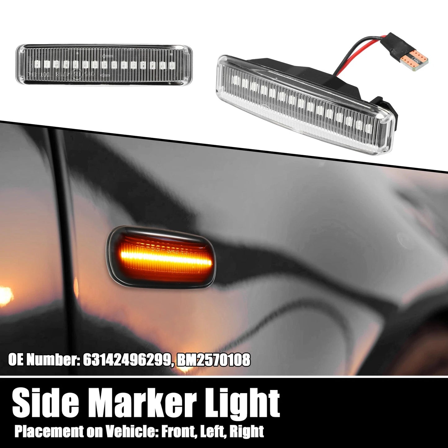 2X LED Side Marker Lights for BMW (63142496299, BM2570108)