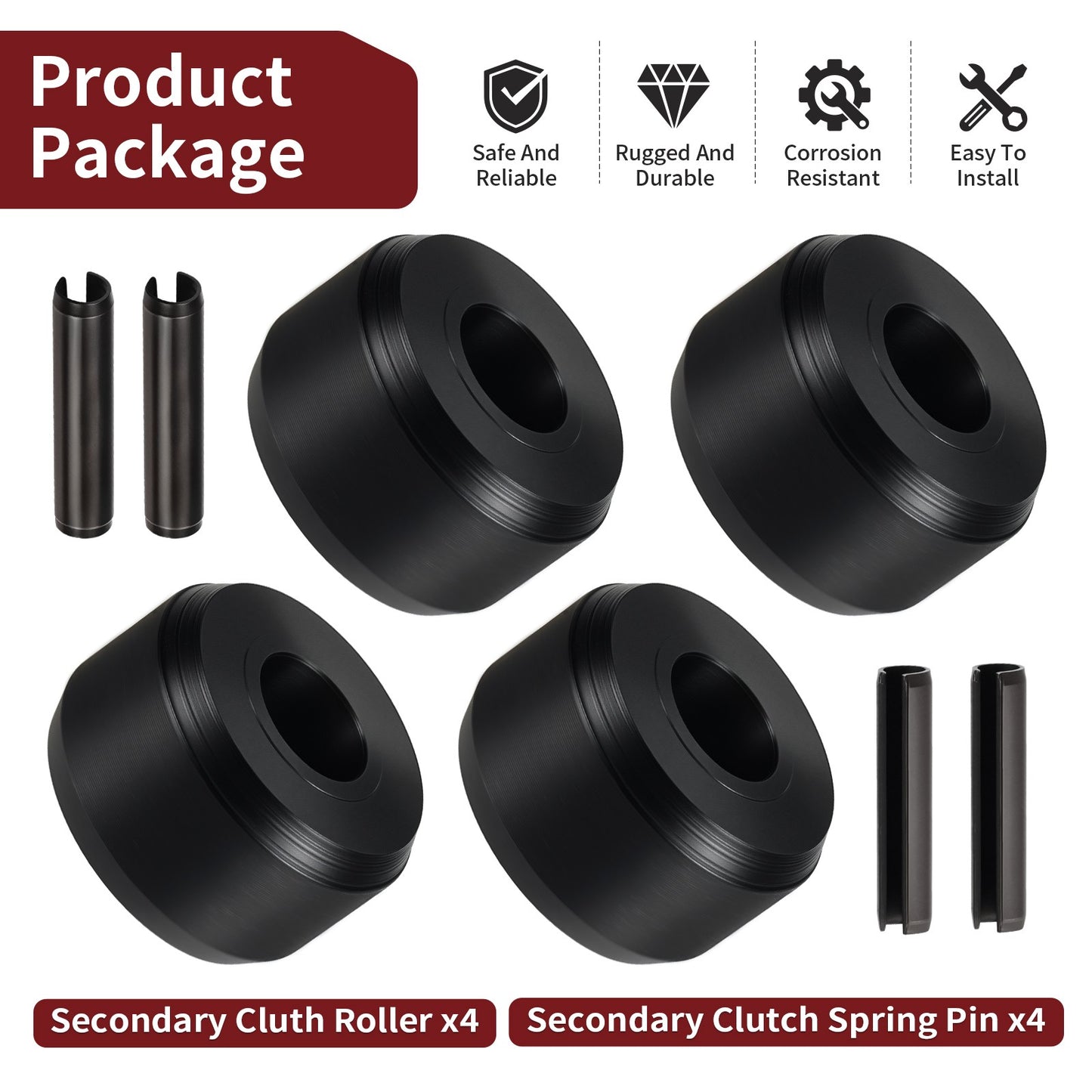 Set of 4 Secondary Clutch Rollers & Pins for Polaris Sportsman (2000–2023)
