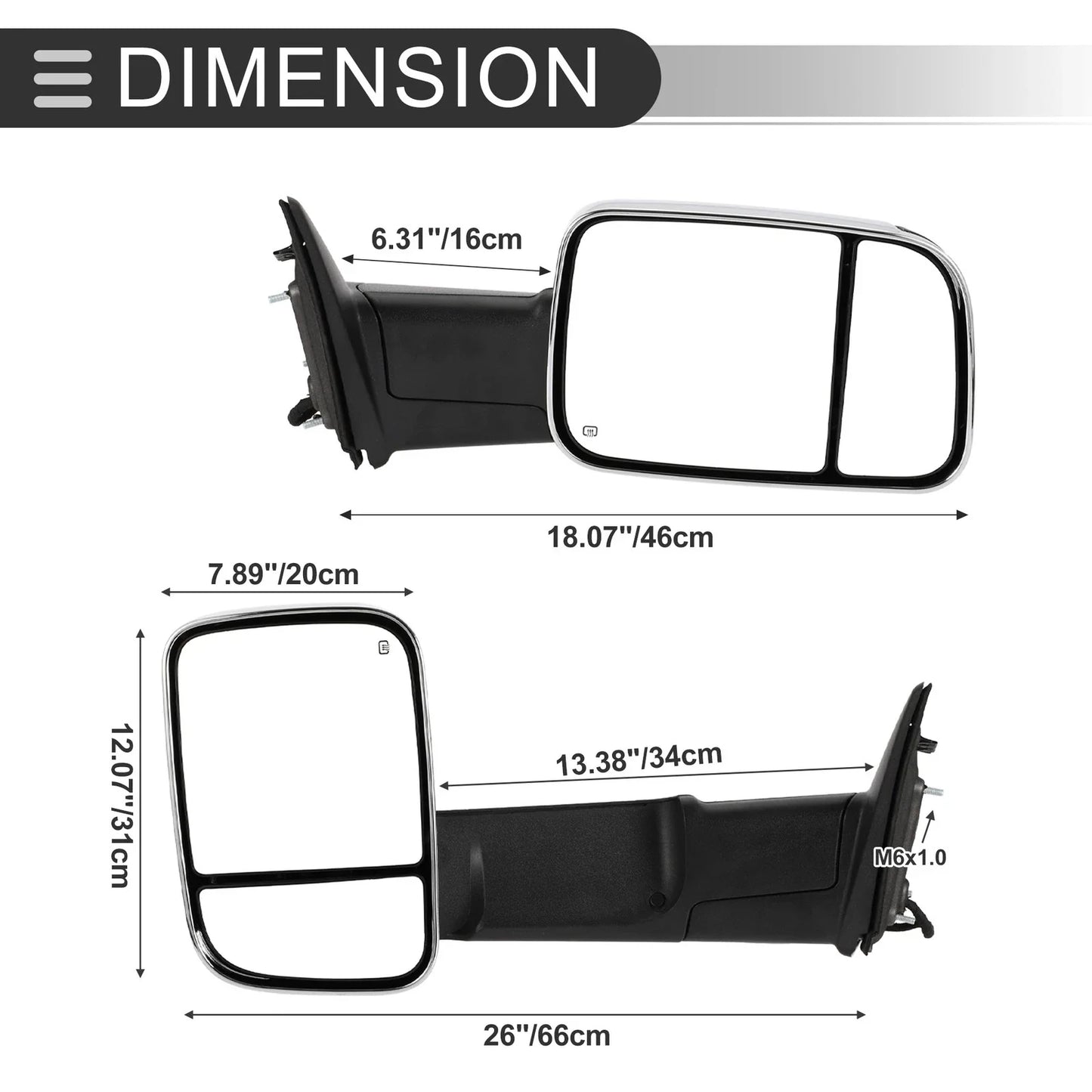 Tow Mirrors for Dodge Ram 1500 with Turn Signal Light Silver Tone 2 x  (2009-2018)
