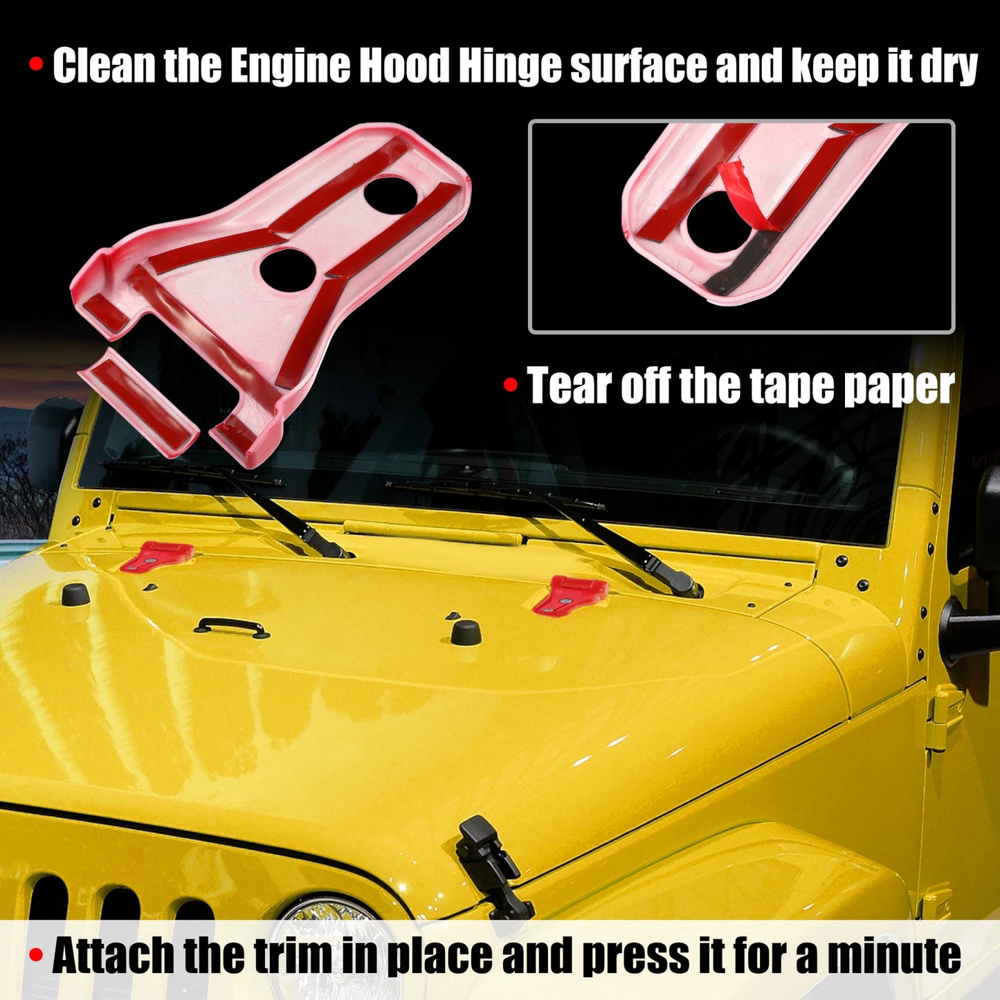 2pcs Engine Hood Hinge Trim Cover for Jeep Wrangler JL JLU (2018–2021) Red