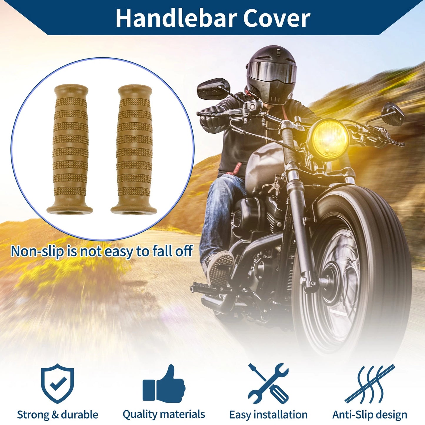 7/8" Rubber Handlebar Grips for Motorcycle (22mm)