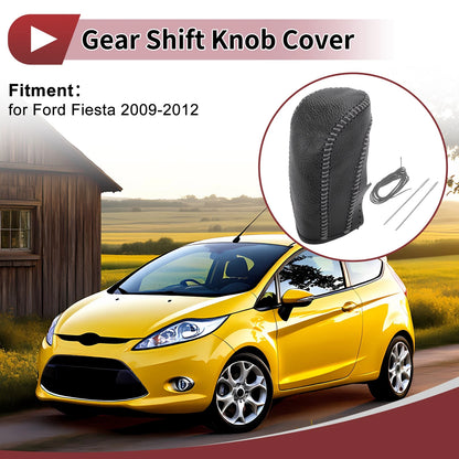 Gear Shift Knob Cover for Ford Fiesta (2009–2012) - Black Gray Faux Leather