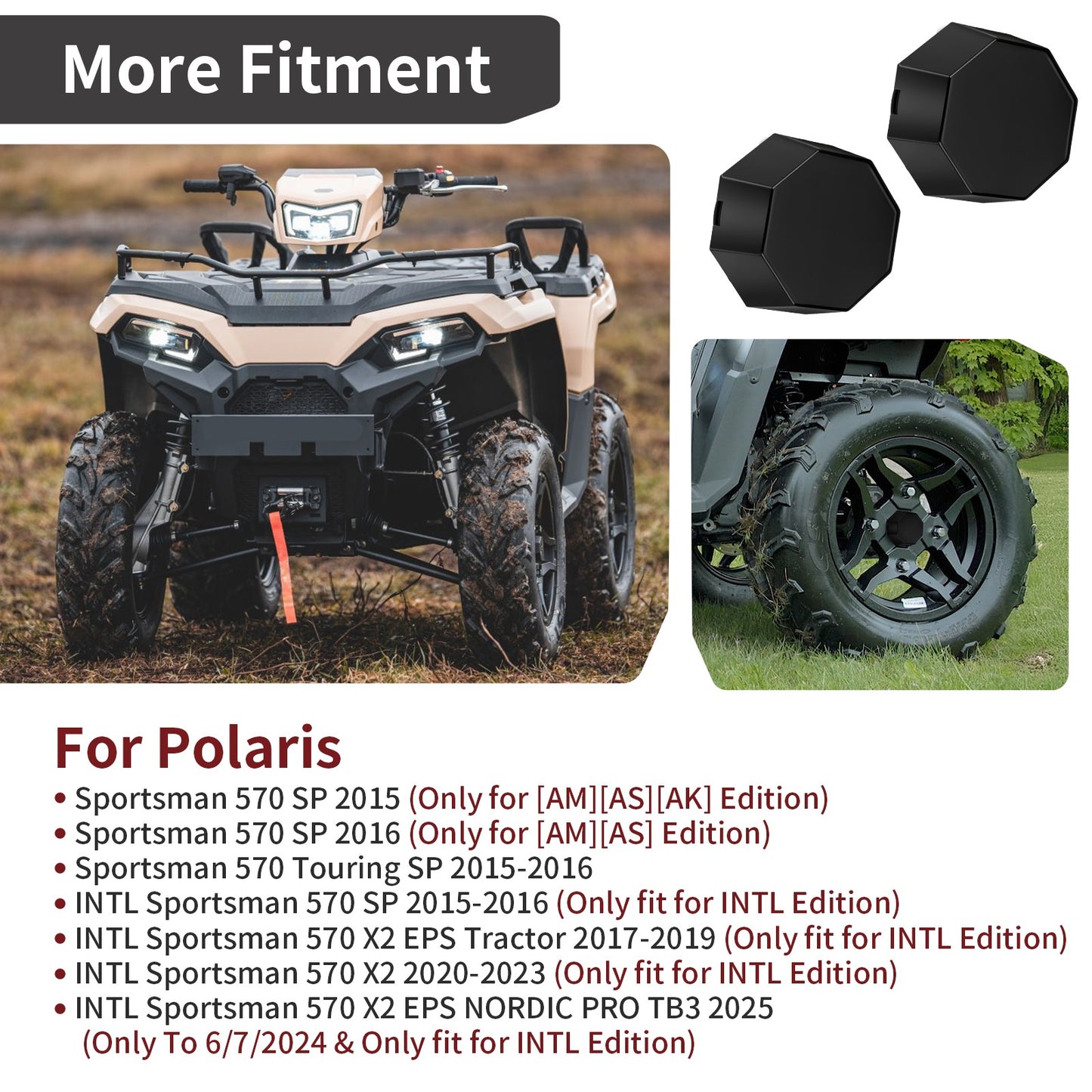 Center Wheel Hub Caps for Polaris Sportsman 570 X2 EPS (2025)