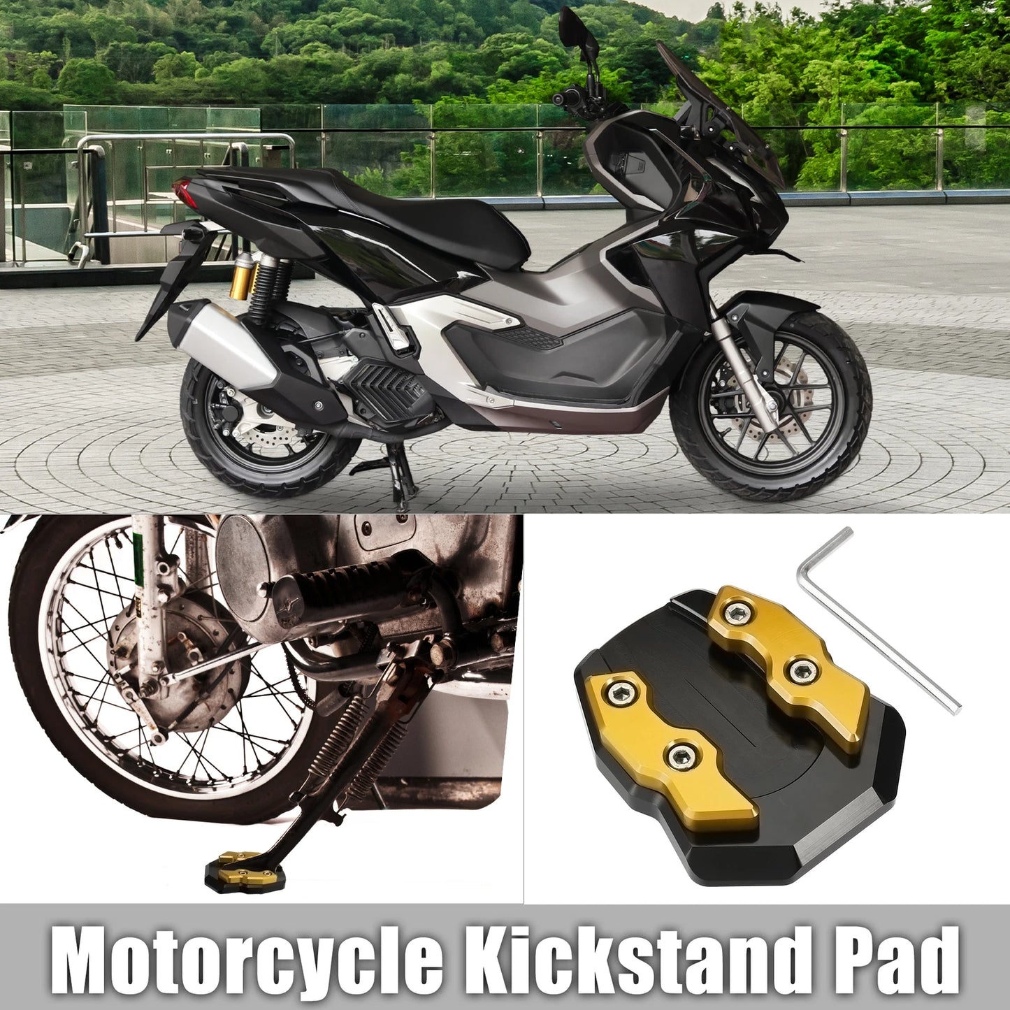 Kickstand Plate Pad for Honda Adv-160 (2022) Black Gold Tone