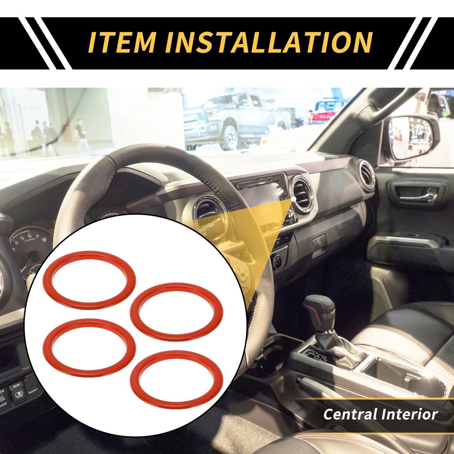Set of 4 AC Vent Dashboard Decoration Rings for Toyota Tundra (2014–2021) Orange