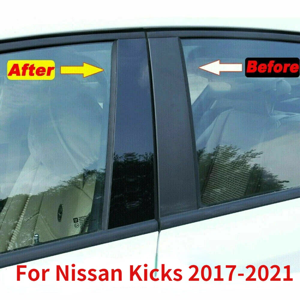 8x Black Window Pillar Posts Set Cover Door Trim For Nissan Kicks (2017–2021)