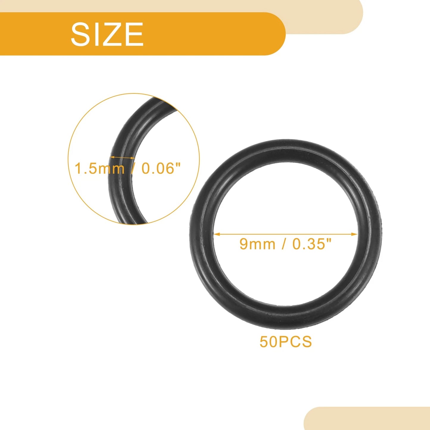 50pcs NBR Rubber O Ring Seal Gasket for Cars Trucks 9mm ID x 1.5mm CS