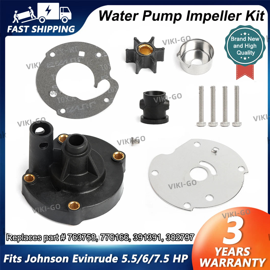 Water Pump Impeller Kit for Johnson Evinrude OMC 6HP (1965–1979)