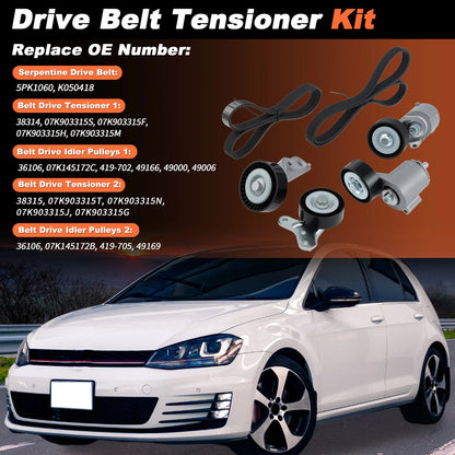 Drive Belt Tensioner Idler Pulley Kit for VW Golf Jetta Rabbit (2006–2010)