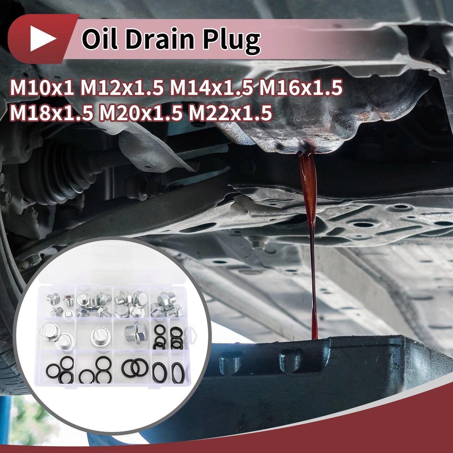 Set of 1 M10x1 M12x1.5 Engine Oil Drain Plug with Gasket for Car Motorcycle Boat