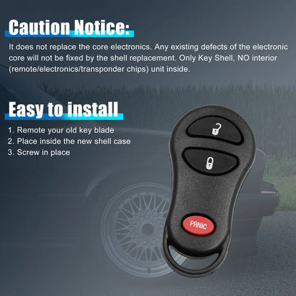 Dodge Key Fob Shell Case for 2001-2005 Durango, Charger, 3 Button Replacement