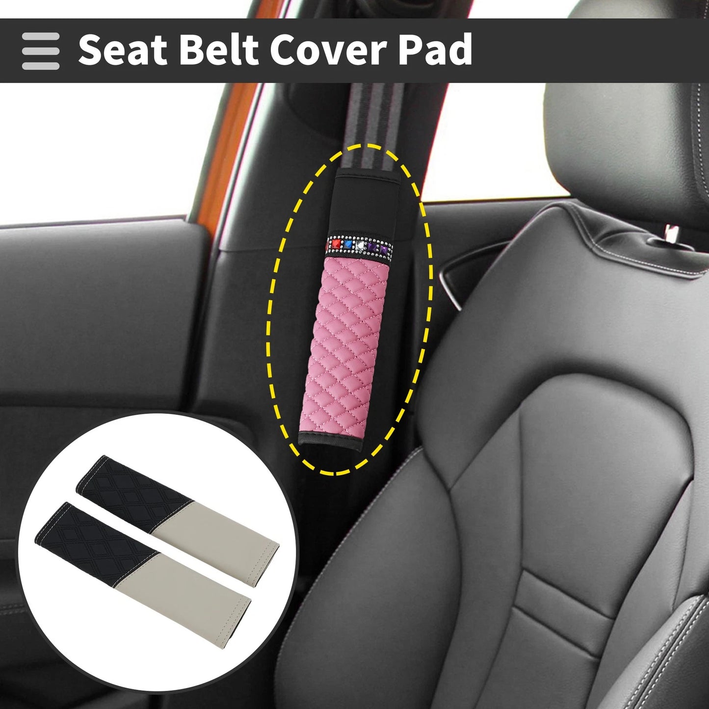 Set of 2 Gray Carbon Fiber Leather Seat Belt Cover Pads for Universal Fit
