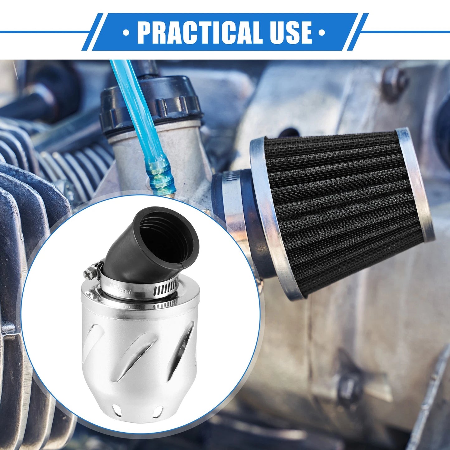 Air Filter for Universal Motorcycle (35mm ID, 140x70mm) Aluminum Alloy Silver Tone