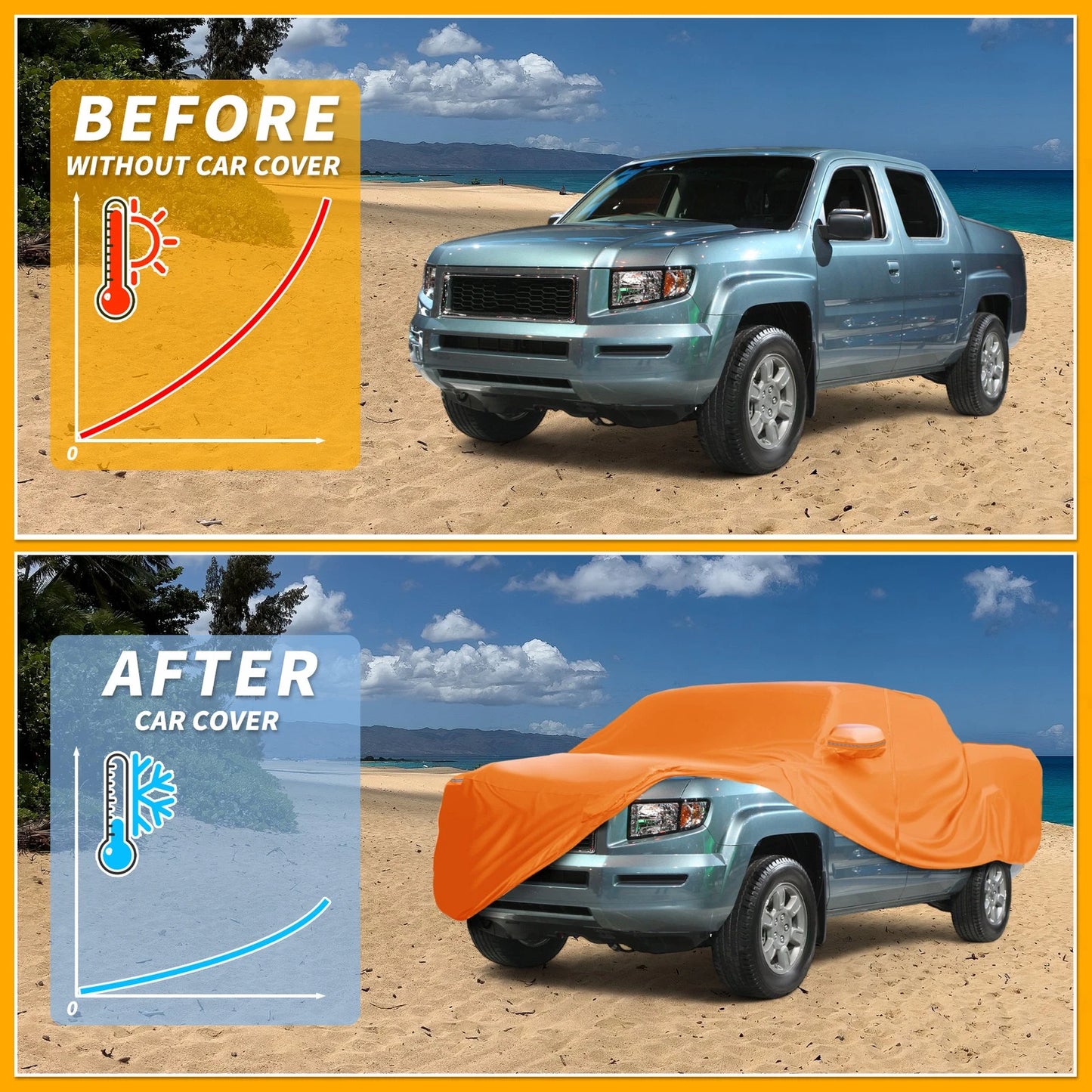 Waterproof Car Cover for Honda Ridgeline (2006–2023) - Orange Cotton, Zipper