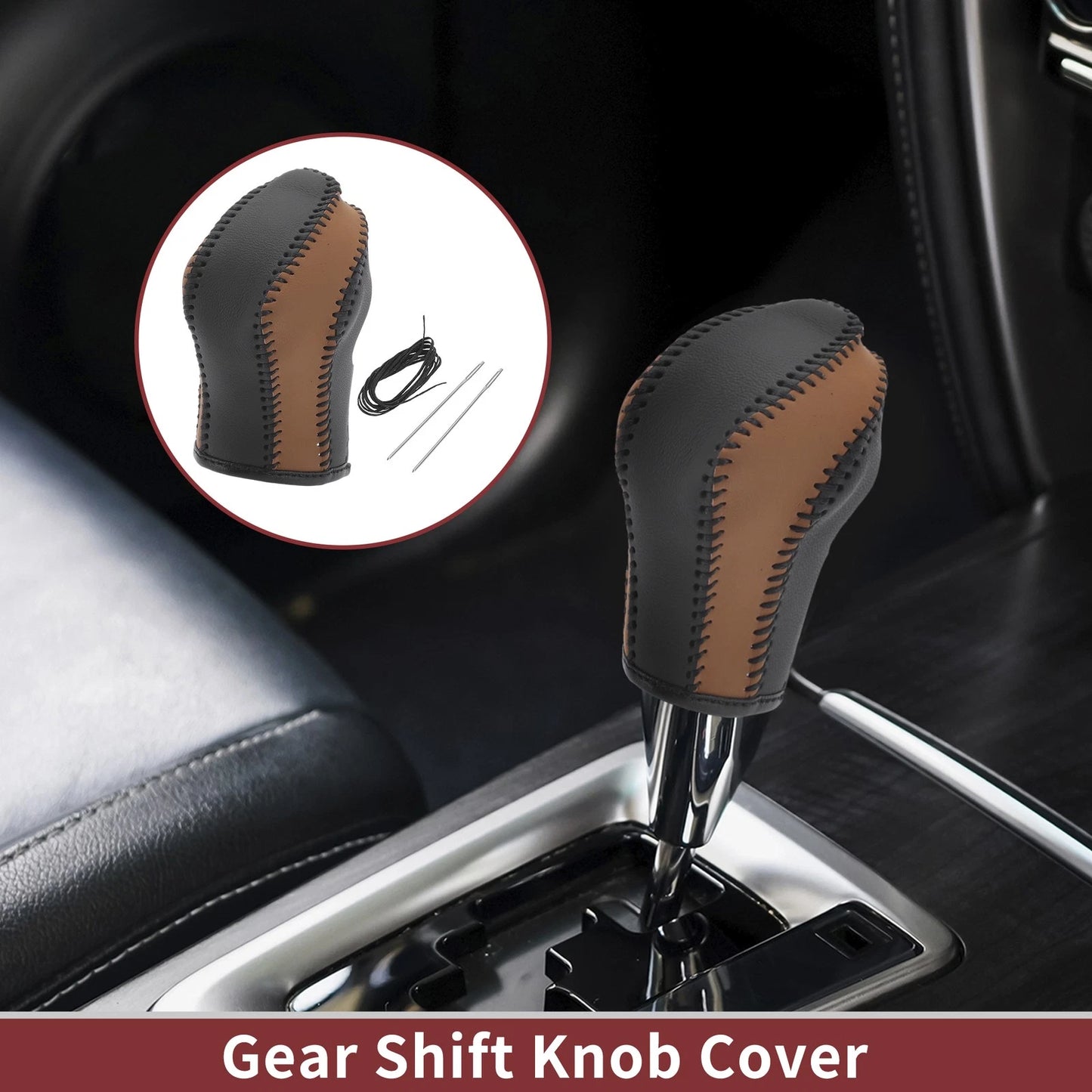 Gear Shift Knob Cover for Nissan Maxima (2016–2023) Black Brown Faux Leather