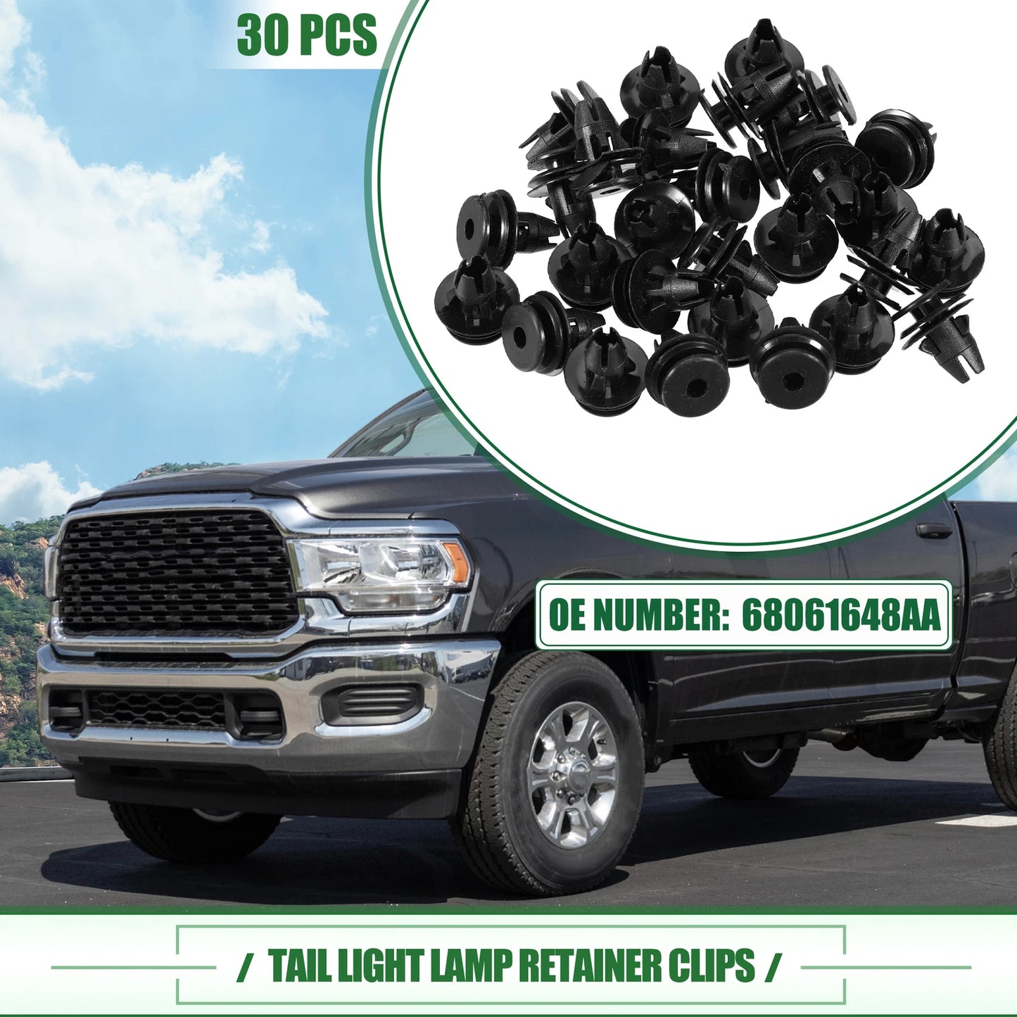 30 Pcs Tail Light Lamp Retainer Clip for Dodge Ram 1500 (No. 68061648AA)