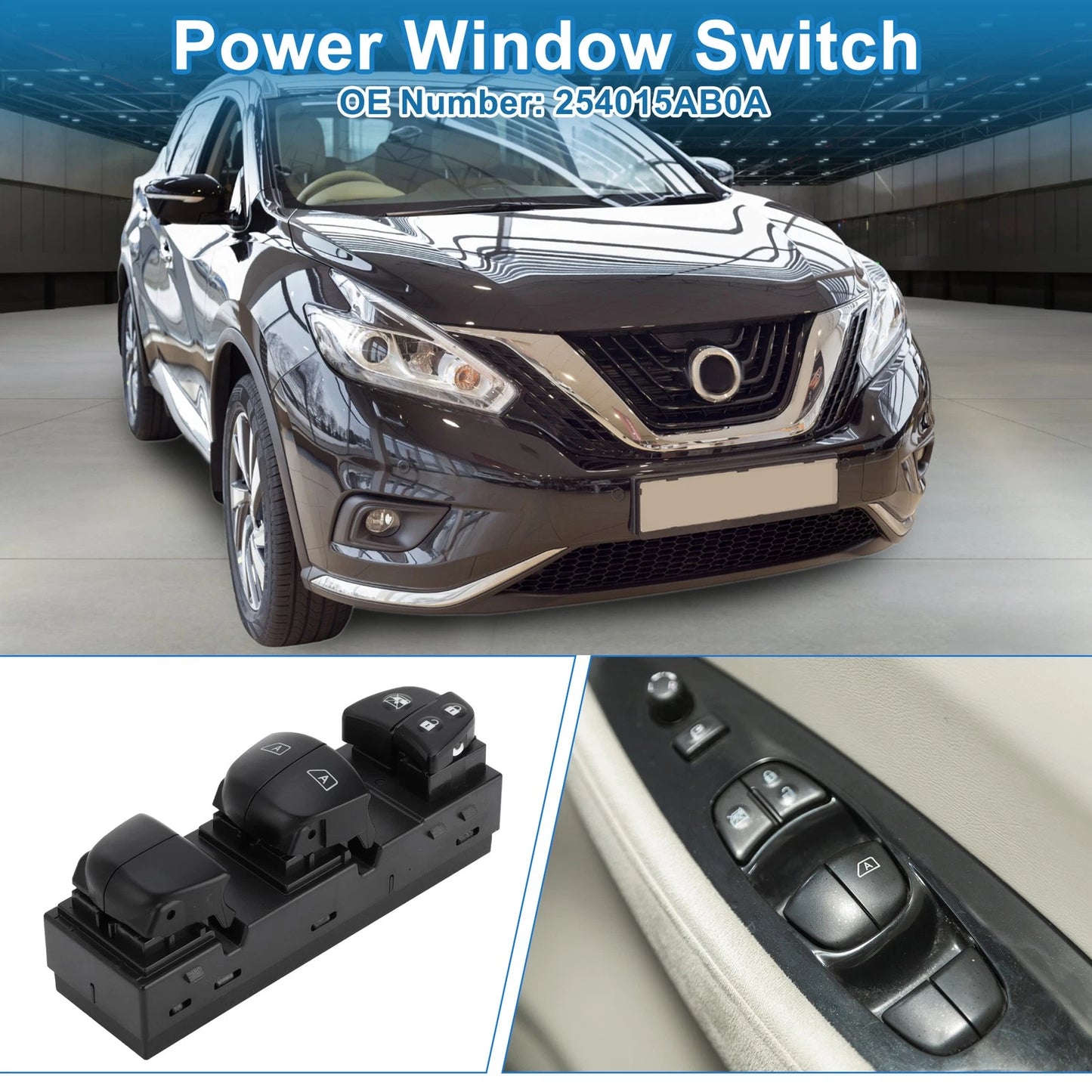 Front Driver Side Power Window Switch for Nissan Murano (2015–2024) No. 254015AB0A