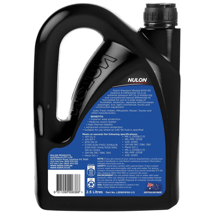 2.5L Nulon Premium Mineral 80W-90 Gearbox & Differential Oil