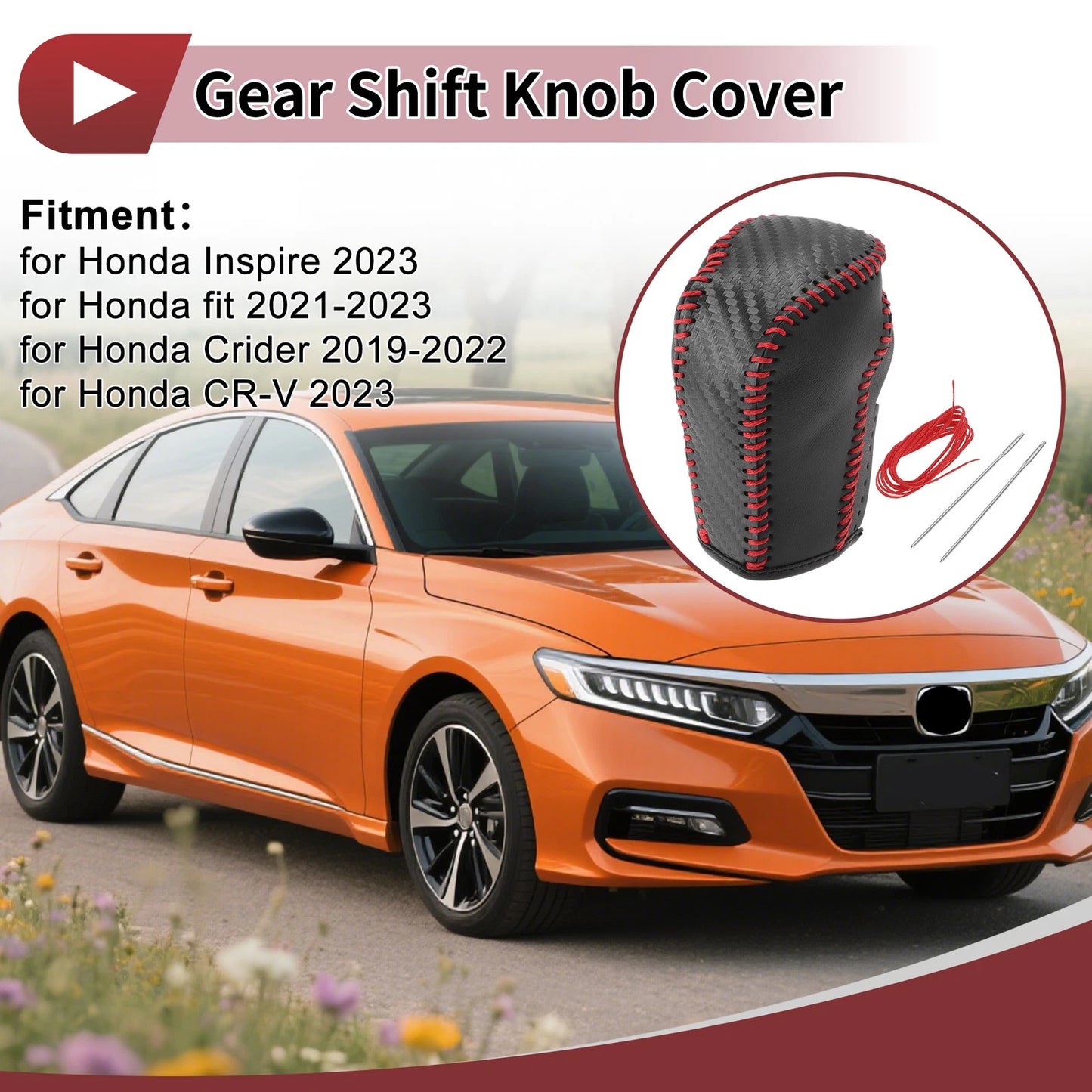1 Pc Gear Shift Knob Cover for Honda Inspire (2023) Red Faux Leather