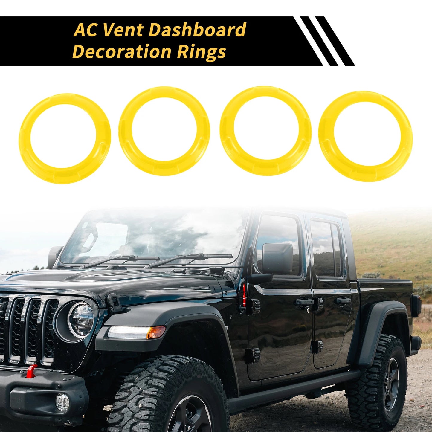 Set of 4 AC Vent Dashboard Decoration Rings for Jeep Wrangler JK JKU (2011–2017) Yellow