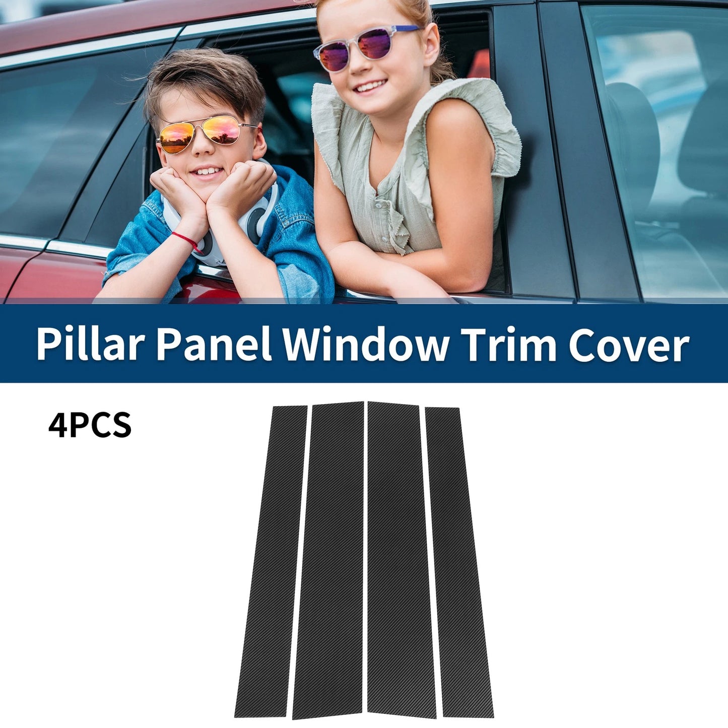 Set of 4 Car Pillar Window Trim Covers for Toyota Tundra (2007–2020) Black Carbon Fiber