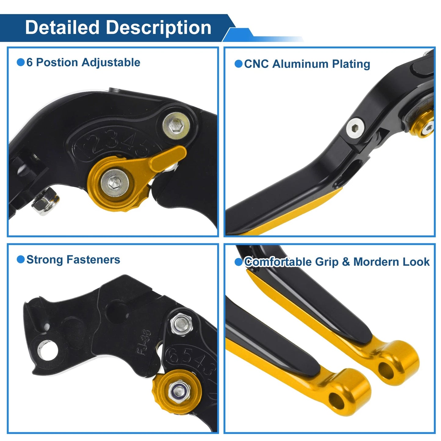 Brake Clutch Levers for KTM Duke 390 RC390 (2013–2023) - Black Gold End 1 Pair
