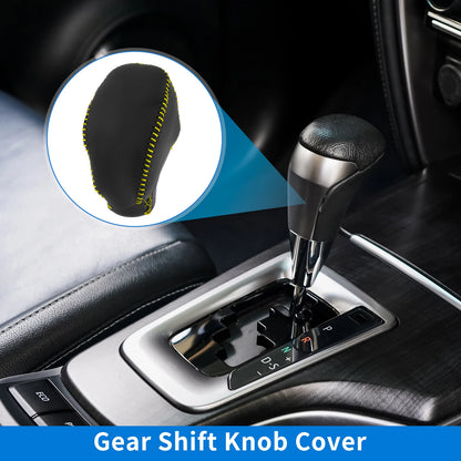 Gear Shift Knob Cover for Toyota RAV4 (2019–2024) Black Yellow Faux Leather